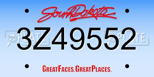 3Z49552 South Dakota License Plate