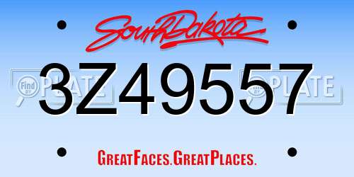 3Z49557 South Dakota License Plate