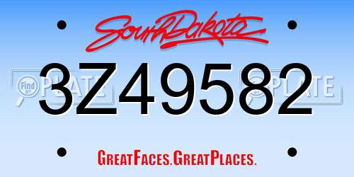 3Z49582 South Dakota License Plate
