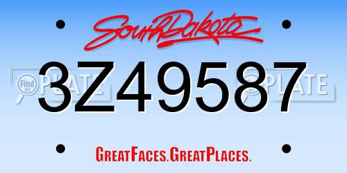 3Z49587 South Dakota License Plate