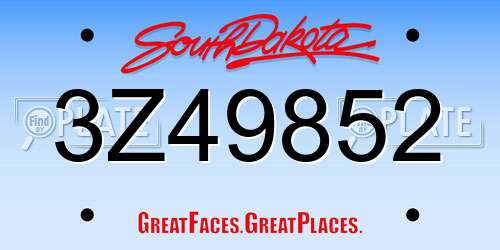 3Z49852 South Dakota License Plate