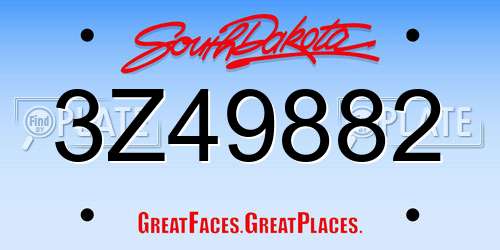 3Z49882 South Dakota License Plate