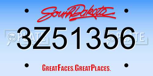 3Z51356 South Dakota License Plate