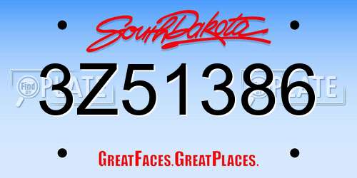 3Z51386 South Dakota License Plate