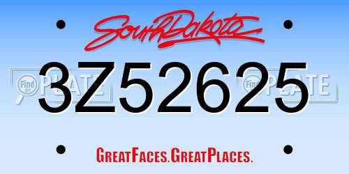 3Z52625 South Dakota License Plate