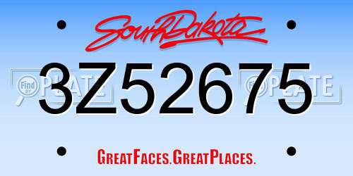 3Z52675 South Dakota License Plate