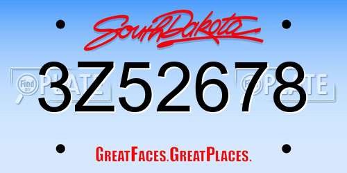 3Z52678 South Dakota License Plate