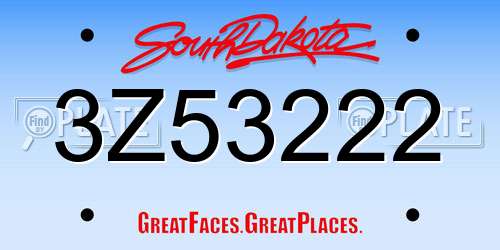 3Z53222 South Dakota License Plate