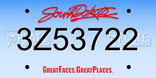 3Z53722 South Dakota License Plate