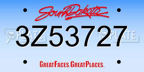 3Z53727 South Dakota License Plate