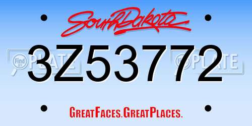3Z53772 South Dakota License Plate