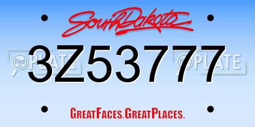 3Z53777 South Dakota License Plate