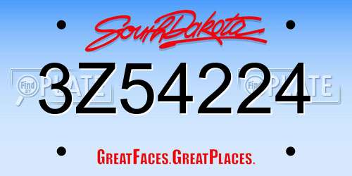 3Z54224 South Dakota License Plate