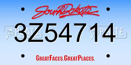 3Z54714 South Dakota License Plate