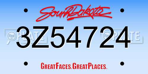 3Z54724 South Dakota License Plate