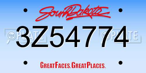 3Z54774 South Dakota License Plate