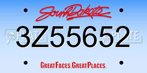 3Z55652 South Dakota License Plate