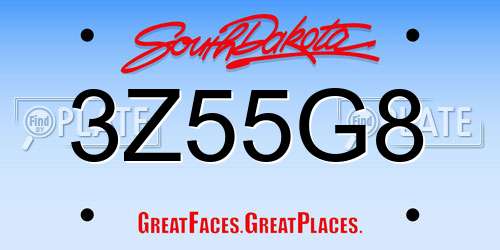 3Z55G8 South Dakota License Plate