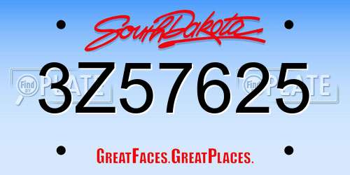 3Z57625 South Dakota License Plate