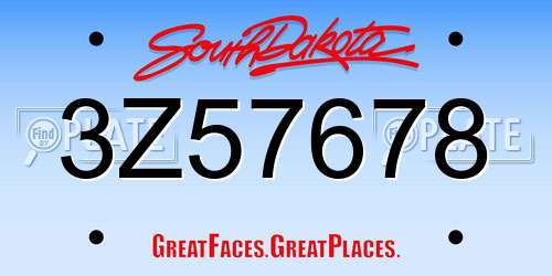 3Z57678 South Dakota License Plate