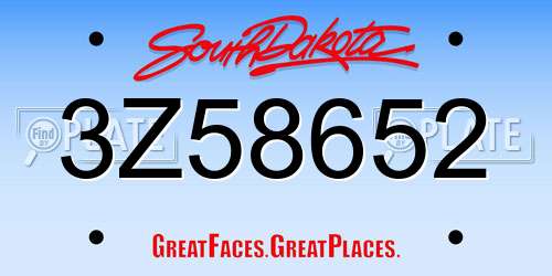 3Z58652 South Dakota License Plate