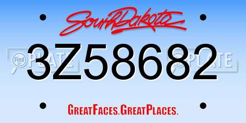 3Z58682 South Dakota License Plate