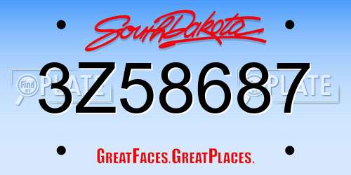 3Z58687 South Dakota License Plate