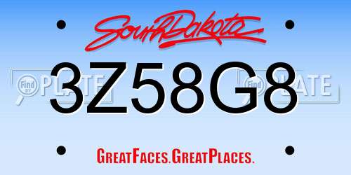 3Z58G8 South Dakota License Plate