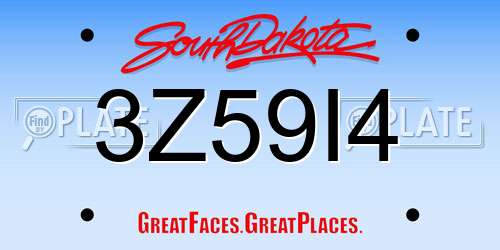 3Z59I4 South Dakota License Plate