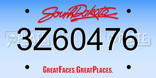 3Z60476 South Dakota License Plate