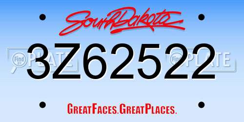 3Z62522 South Dakota License Plate