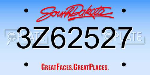 3Z62527 South Dakota License Plate