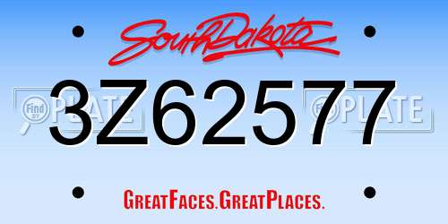 3Z62577 South Dakota License Plate