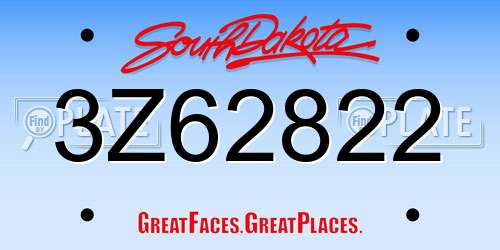 3Z62822 South Dakota License Plate