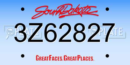 3Z62827 South Dakota License Plate