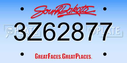 3Z62877 South Dakota License Plate