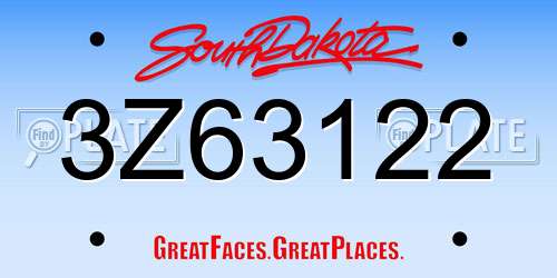 3Z63122 South Dakota License Plate