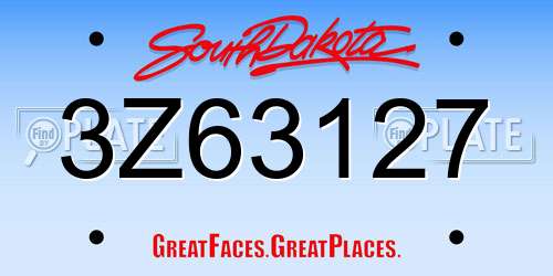 3Z63127 South Dakota License Plate