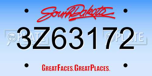 3Z63172 South Dakota License Plate