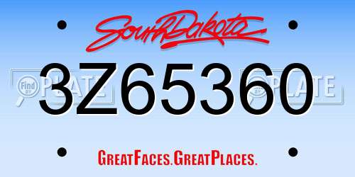3Z65360 South Dakota License Plate