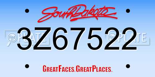 3Z67522 South Dakota License Plate