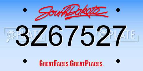 3Z67527 South Dakota License Plate