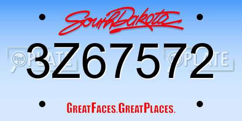 3Z67572 South Dakota License Plate
