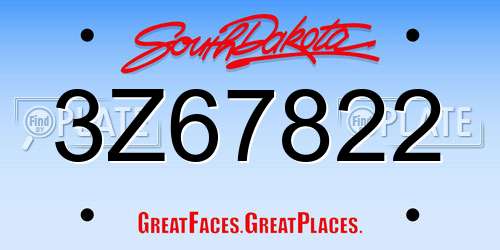 3Z67822 South Dakota License Plate