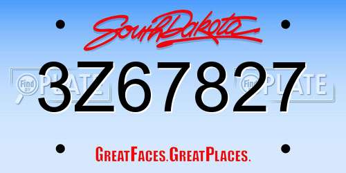 3Z67827 South Dakota License Plate