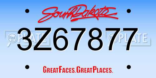 3Z67877 South Dakota License Plate