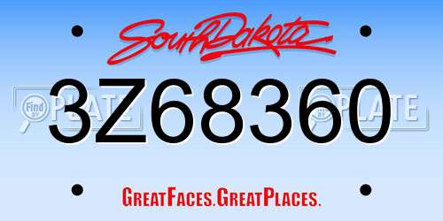 3Z68360 South Dakota License Plate