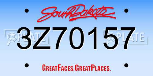 3Z70157 South Dakota License Plate
