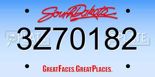3Z70182 South Dakota License Plate