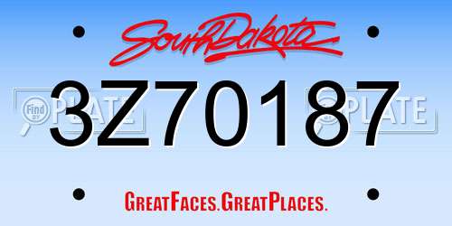 3Z70187 South Dakota License Plate